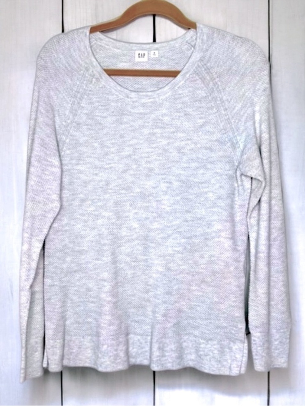 GAP Bella Crewneck Knit Sweater Gray Lightweight Waffle Top Medium - Picture 4 of 16